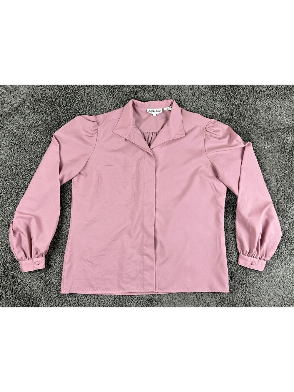 Vintage Lady Manhattan Womens 14 Pink Long Sleeve Button Up Blouse Top Shirt